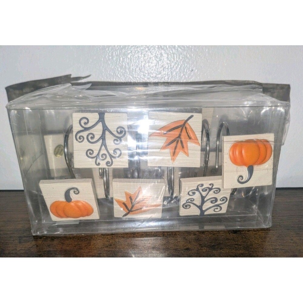 Pumpkin Fall 12 Pv Shower Curtain Ring Set Orange Black White Fall Decor